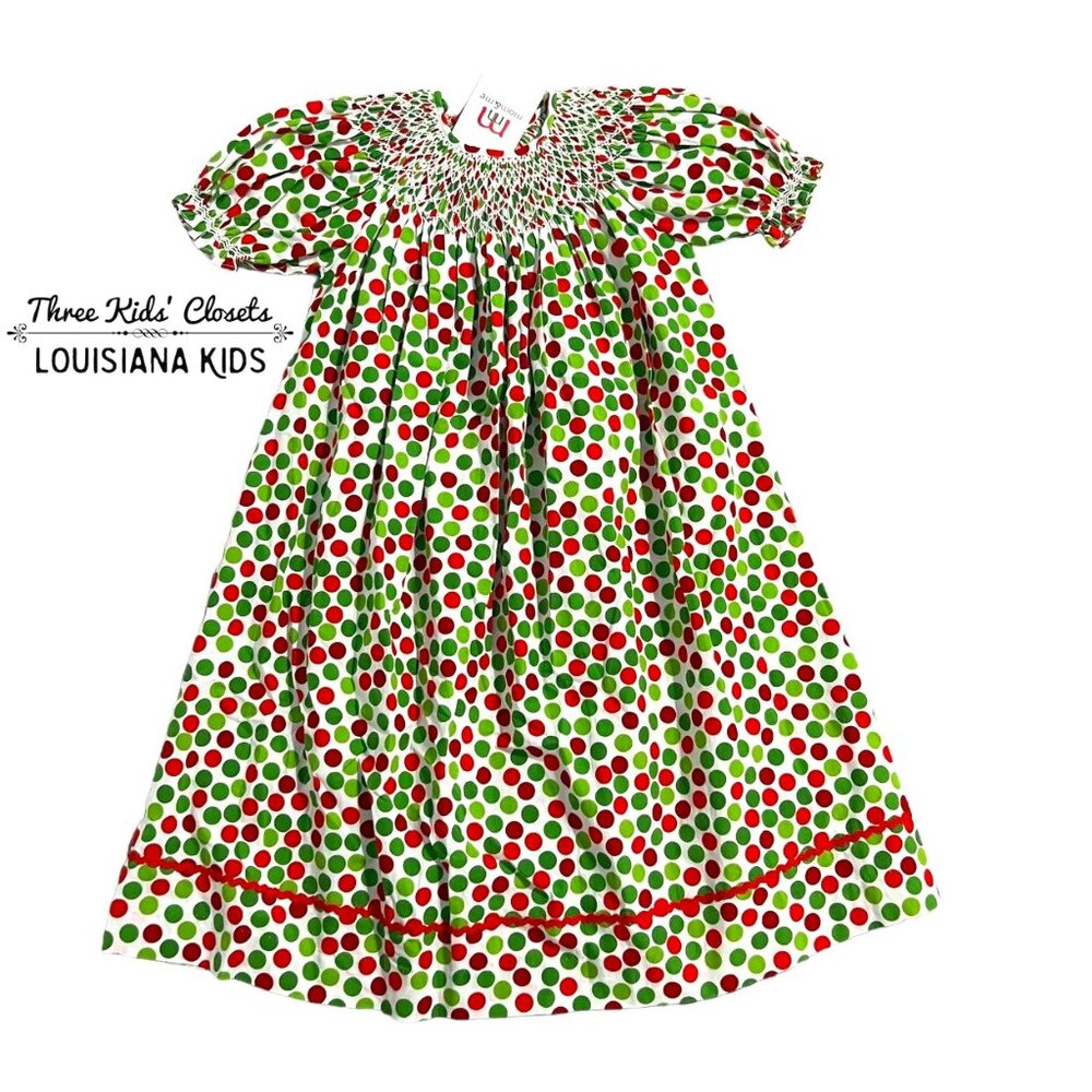 NEW Mom & Me Sz 4 Christmas Holiday Polkadot Smocked Bishop Dress